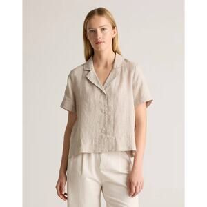 Quince 100% European Linen Short Sleeve Shirt Large Tan Flax Button‎ Down